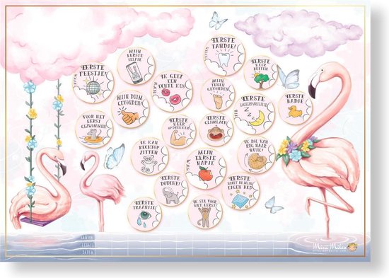 Mini Miles Milestoneposter Flamingo Pink | Uniek Kraamcadeau | Meisje | Roze |Perfecte combinatie van: | Mijlpaalkaarten | Mijlpaaldeken | Babydagboek | Cadeau mama en zwangerschap |Poster babykamer | Kraammand | Kraampakket | Babyshower