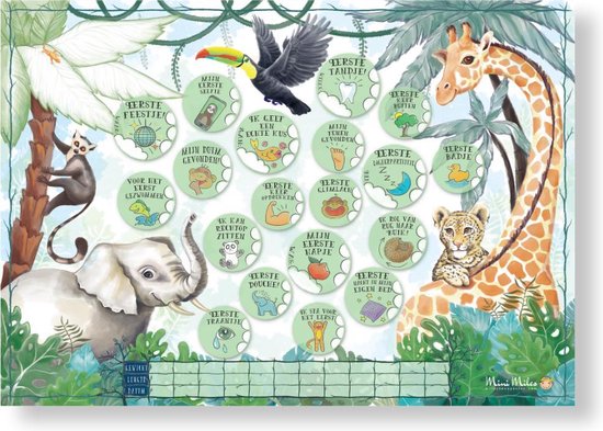 Mini Miles Milestoneposter Jungle Green | Uniek Kraamcadeau | Meisje en Jongen | Perfecte combinatie van: | Mijlpaalkaarten | Mijlpaaldeken | Babydagboek | Cadeau mama en zwangerschap |Poster babykamer | Kraammand | Kraampakket | Babyshower