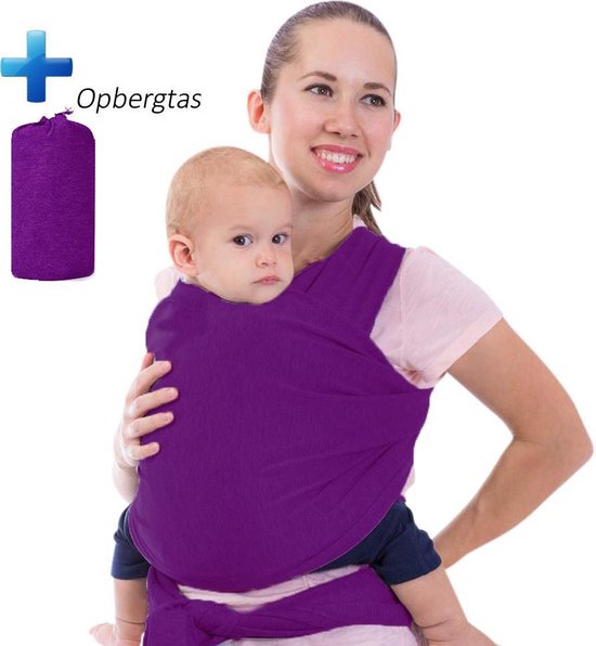 - Veilig Rekbare Comfortabel Knoopbaar Baby Draagdoek - 95% Katoen, 5% Spandex - Zichtbare Babywrap Cloth - Draagdoeken - Buik Babydrager – Rug drager Mini Aapje – Heupdrager - Baby Sling Carrier – Buiten Draagzak - Baby Monkey Sling - Paars