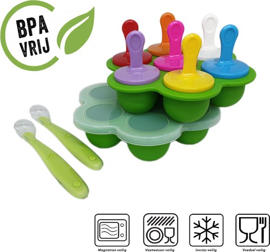 Southland Babyvoeding Bewaarbakjes met Siliconen Lepeltjes – BPA-vrij – Babyvoeding Diepvriesbakje – Moedermelk Bewaren – Ijsstokjes