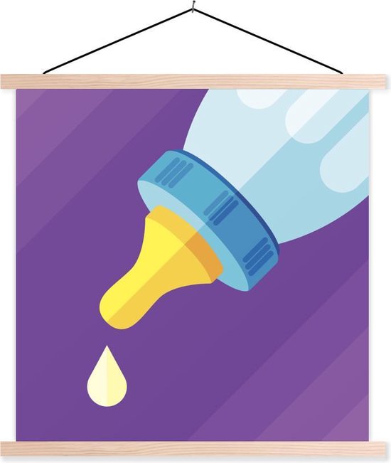Een illustratie van een babyfles met een druppel melk schoolplaat platte latten blank 90x90 cm - Foto print op textielposter (wanddecoratie woonkamer/slaapkamer)
