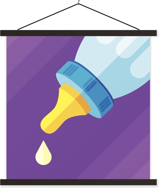 Een illustratie van een babyfles met een druppel melk schoolplaat platte latten zwart 40x40 cm - Foto print op textielposter (wanddecoratie woonkamer/slaapkamer)