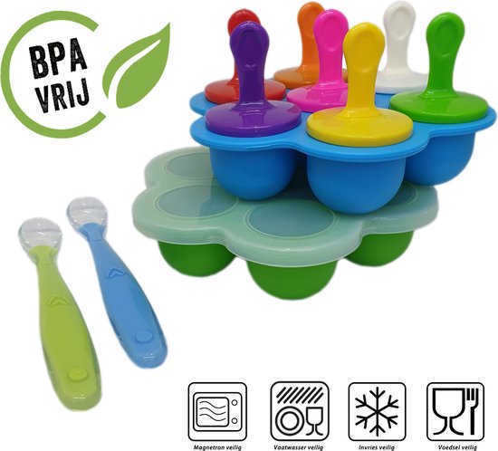 Southland Babyvoeding Bewaarbakjes met Siliconen Lepeltjes – BPA-vrij – Babyvoeding Diepvriesbakje – Moedermelk Bewaren – Ijsstokjes