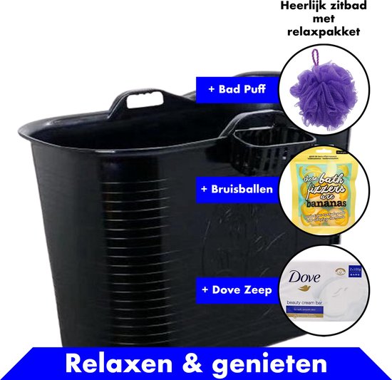 Bath Bucket Zwart Zitbad – Mobiel Bad Voor Volwassenen – Bad Bucket 200 Liter – Mobiele Badkuip Kinderen – Flexibel Ruim IJsbad – Bruisballen Zeepjesblok Douche Puff Badsponsen Sponzen – Baby Badjes Vrijstaand – Plastic Zitbaden Voor In De Douche