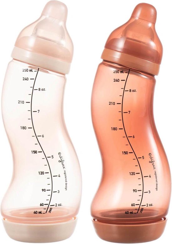 Difrax Anti-Colic S-Babyfles Natural - 250 ml - Duopack - Blossom/Brick (Roze/Roodbruin)