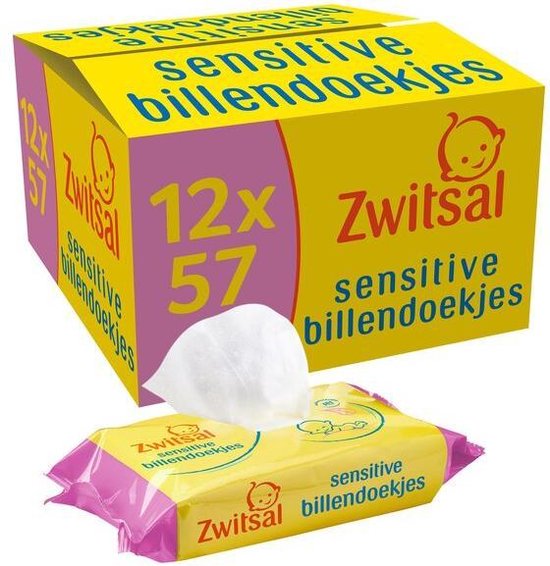 Zwitsal Billendoekjes - Sensitive - Gevoelige Huid - 12 x 57 = 684 doekjes - voordeel value pack
