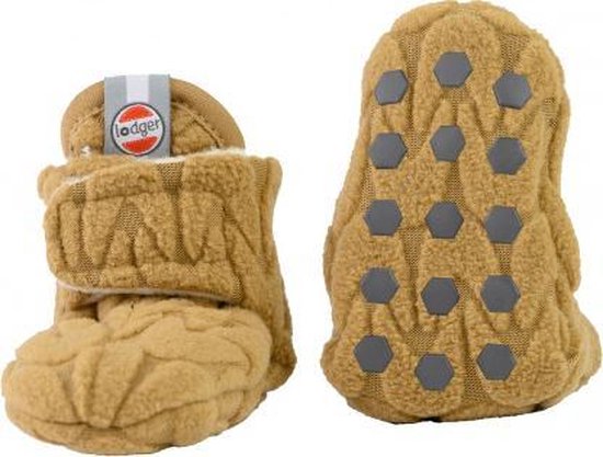Lodger Antislip Sloffen Baby maat 20 - Slipper Empire - 2-Laags Fleece - Unisex - 12-18 maanden - Klittenbandsluiting - Antislip - Okergeel