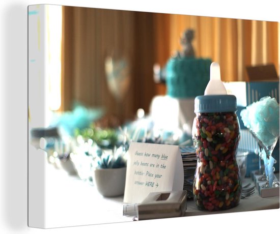 Canvas Schilderijen - Jellybeans in een babyfles - 30x20 cm - Wanddecoratie