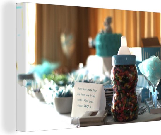 Canvas Schilderijen - Jellybeans in een babyfles - 140x90 cm - Wanddecoratie