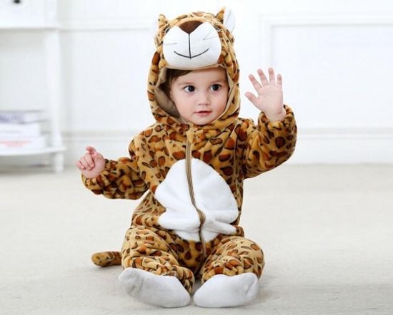 Budino Baby Romper Pyjama Onesie Luipaard Dier - Bruin - maat 100