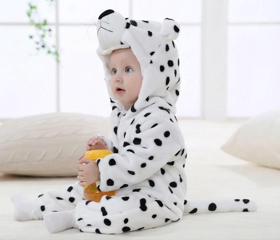 Budino Baby Romper Pyjama Onesie Luipaard Dier - Wit - maat 100