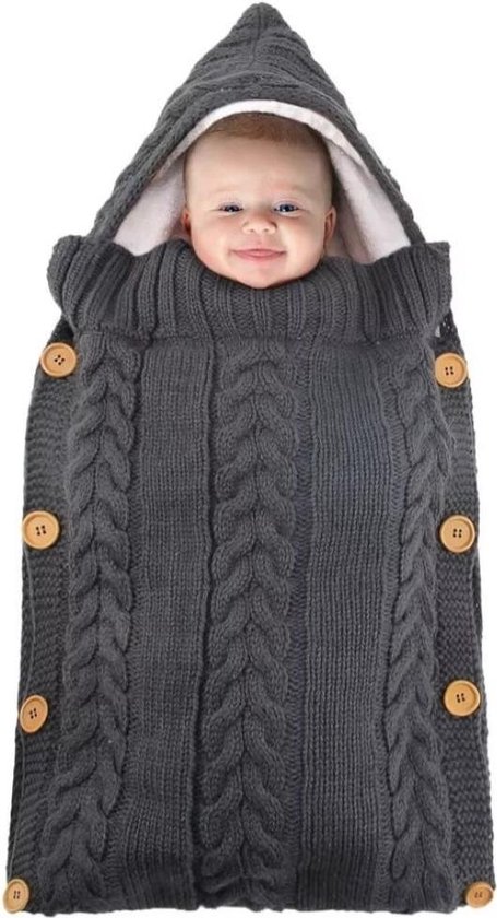 BonBini's® baby slaapzak - baby voetenzak -Baby Wandelwagen slaapzak, babydekentje met knopen - 75 x 35 cm - 0-3 maanden-Dark Grey