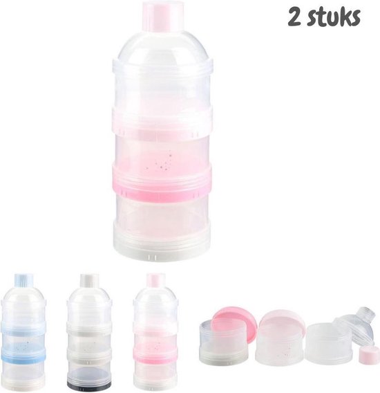 2x Poedertoren - Roze - Toren Melkpoeder Doseerdoosjes - Bewaarbakjes – Voedingstoren - Baby - Melktoren reisbox - Babyvoeding