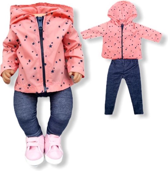 Poppenkleding meisje - Kleertjes geschikt voor o.a. BABY born - Poppenkleertjes 43 cm - Roze jasje met broekje