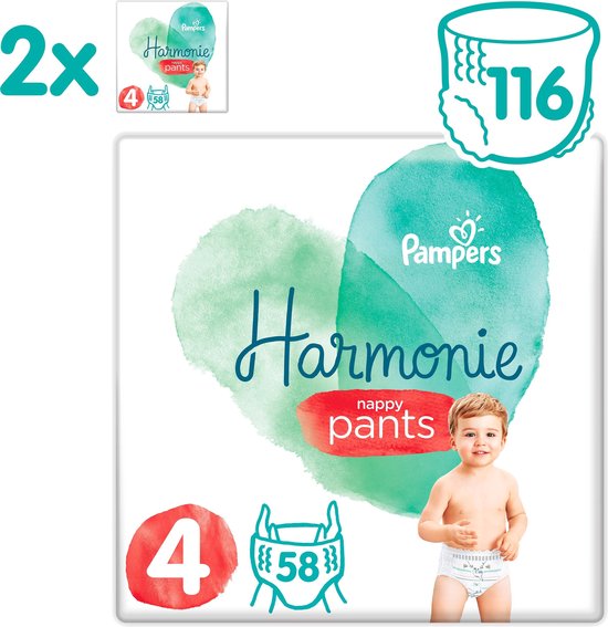 Pampers Harmonie / Pure Nappy Pants Maat 4 (9-15kg) 116 Luierbroekjes