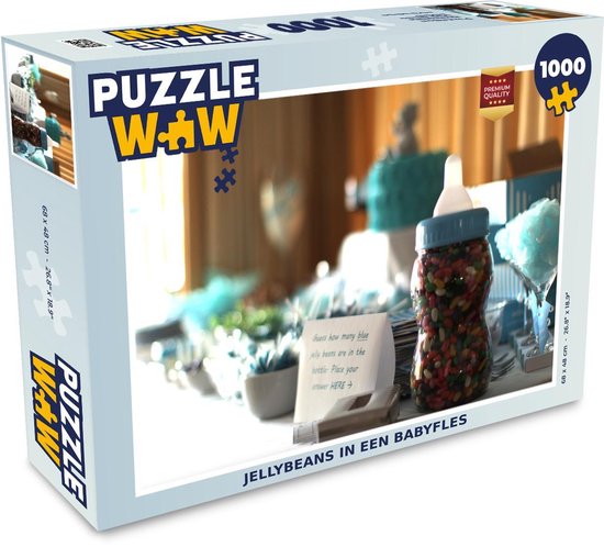 Puzzel 1000 stukjes volwassenen Babyshower jongen 1000 stukjes - Jellybeans in een babyfles  - PuzzleWow heeft +100000 puzzels