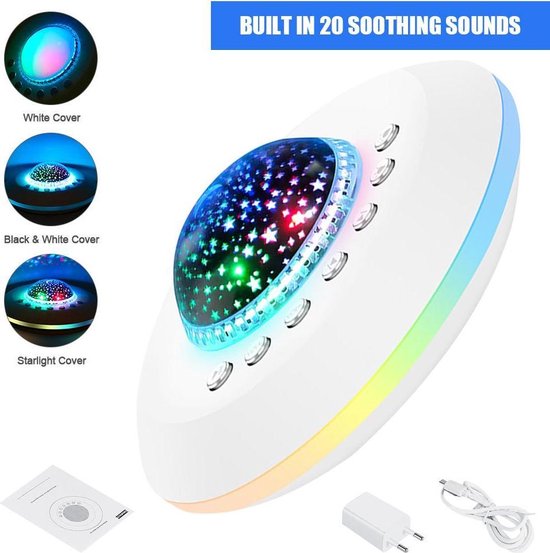 White Noise Machine - Witte Ruis Apparaat - Slaaptrainer - Sterren projector - Sterrenhemel - Draadloos - Slaaptherapie - Nachtlamp - Kinderlamp - Babykameraccessoires - Babykamer