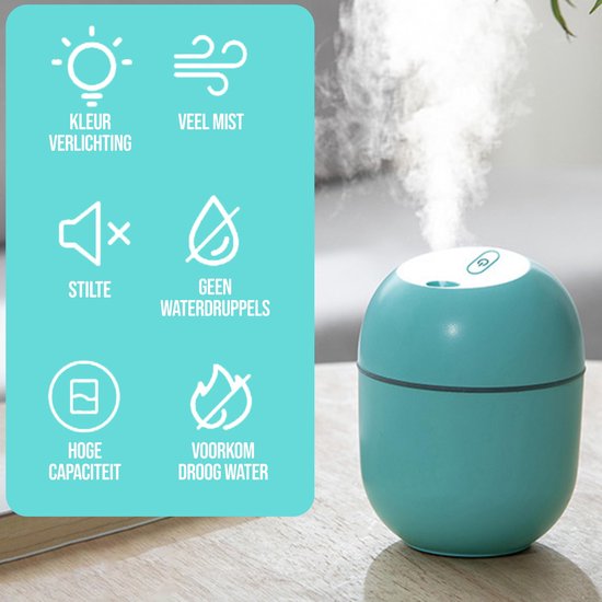 Luchtbevochtiger - Luchtbevochtiger babykamer - Aroma diffuser luchtbevochtiger -Humidifier en diffuser - Luchtbevochtigers - Humidifier - Luchtbevochtiger slaapkamer - Groen