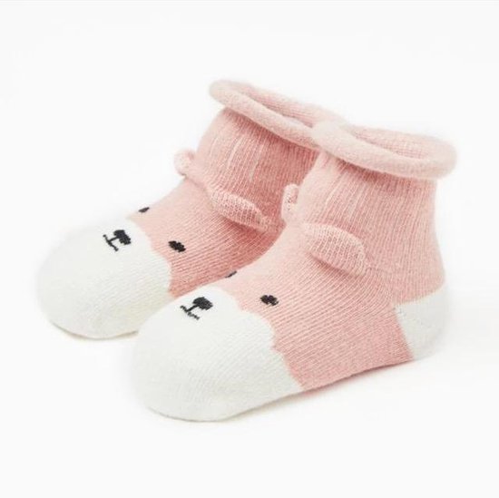 babysokken 'roze beertje' antislip 0-12 maanden - baby - slofjes