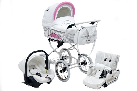 Baby Fashion Retro Kinderwagen met rieten mand 3in1 (incl. autostoel)