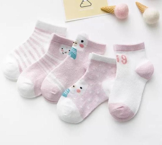 Babysokken set van 5 paar - Lichtroze - 0-6 maanden - Babysokjes - Baby beenmode