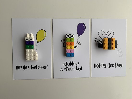 Verjaardagskaart Lego - Set van 3 kaarten - Originele verjaardagskaart