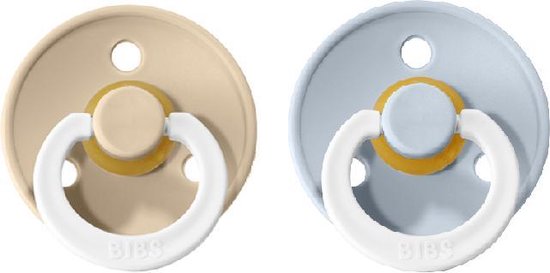 BIBS set van 2 Glow in the dark spenen / VANILLA + BABY BLUE T1 / maat 1 - 0-6 maanden