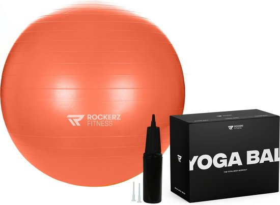 Rockerz Fitness® - Fitness bal - Yoga bal - Pilates bal - Gymbal - Zitbal - Zwangerschapsbal - 75 cm - Kleur: Oranje - Beste Fitnessbal 2020