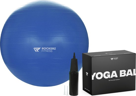 Rockerz Fitness® - Fitness bal - Yoga bal - Pilates bal - Gymbal - Zitbal - Zwangerschapsbal - 65 cm - Kleur: Blauw - Beste Fitnessbal 2020