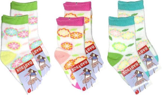 6 paar Meisjes Babysokken - Multicolor - Bloemen - Maat 56-68