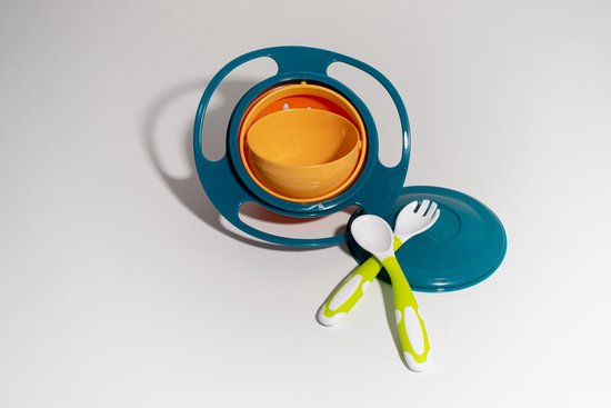 Bord met Bestek voor Baby Kinderen -  Spill-Proof Babyvoeding Kom Magische Kom  Bowl 360 Graden Rotatie - Mors Bestendig - Met Deksel Voor Baby - Peuter - Kinderen -  Met Buigbaar Bestek Groen - Meisjes en  Jongens - Bord met Bestek -  BPA-VRIJ