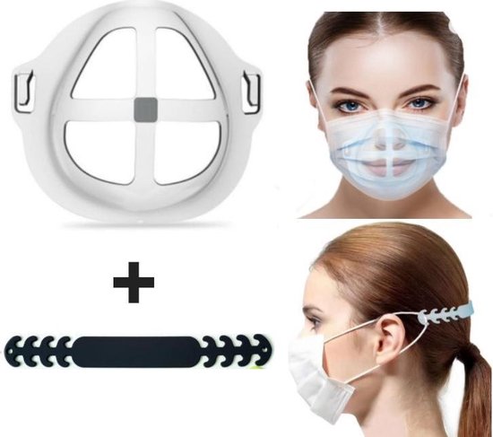 3D Bracket / Mondmasker 3D Beugel /  Airframe / Mondkapje Beugel Houder - Make up beschermer / Makkelijk ademen / 1 x GRATIS Earsaver Verlenger