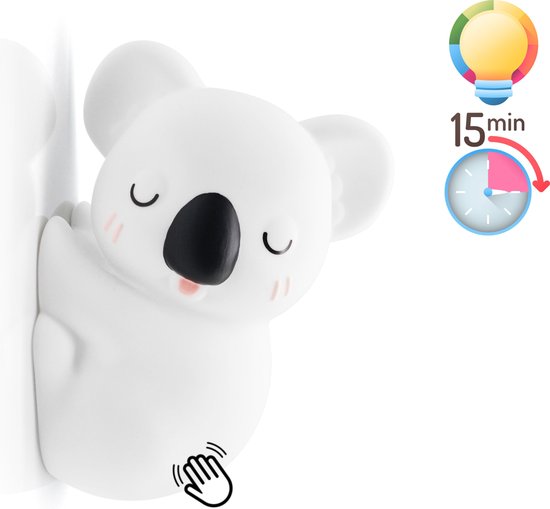 Dhink Koala Evie Nachtlamp met Timer, Dim en Tap functie Wit Kinderkamer