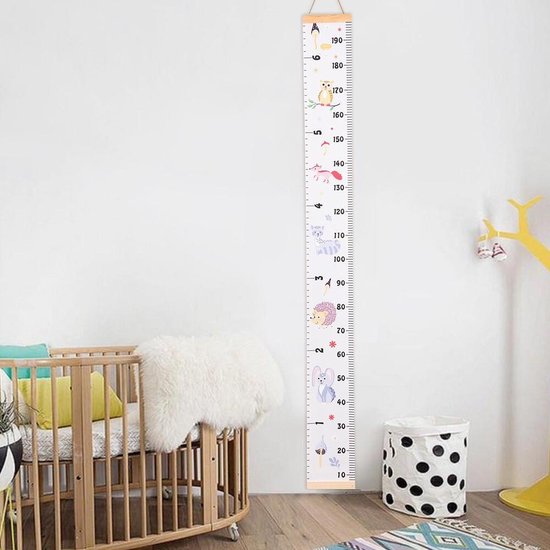Groeimeter vosje babykamer kinderkamer - Canvas - hout - 200x20 cm - Decoratie Meetlint - Wanddecoratie