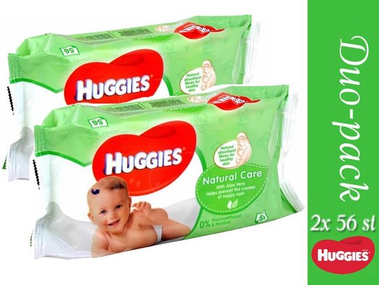 Duo pack-Huggies Babydoekjes Natural 56 Stuks (5029053550152)