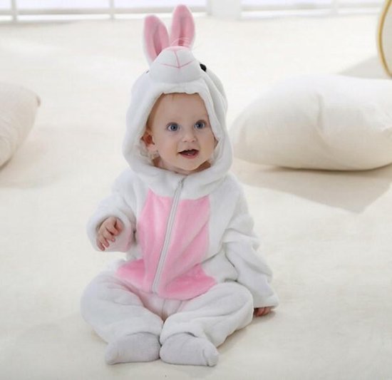Budino Baby Romper Pyjama Onesie Konijn -Wit - maat 80