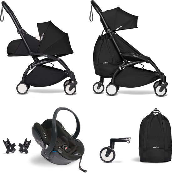 Babyzen YOYO² buggy COMPLEET vanaf de geboorte inclusief YOYO² BeSafe autostoel zwart  en YOYO Bag -  zwart met frame zwart