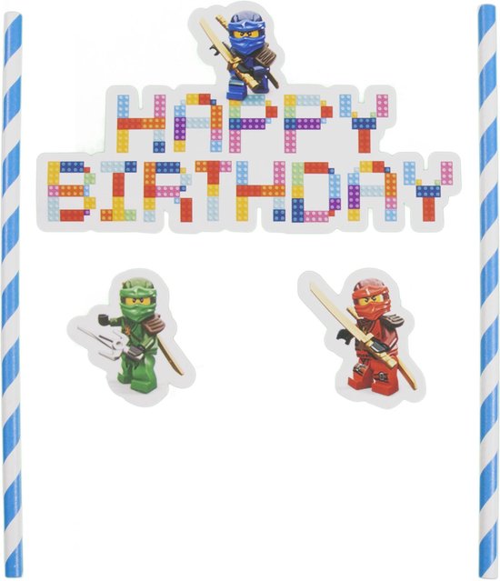Lego Ninjago small blauw - cake flags - taart vlag - taartversiering - taart topper - taart decoratie - decoratie topper