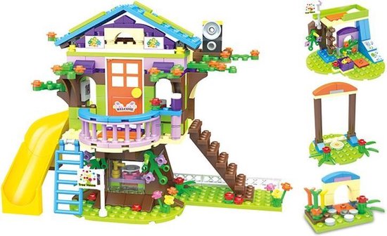 Bouwblokken Boomhut Meisjes | Vergelijkbaar met LEGO | Friends | 587 Onderdelen + 4 Poppetjes