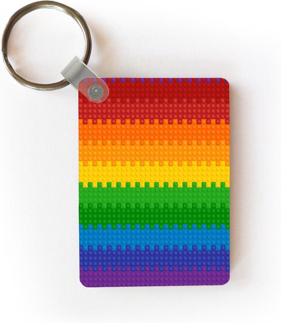 Sleutelhanger Lego - Lego ondervloer met regenboogkleuren sleutelhanger plastic - rechthoekige sleutelhanger met foto