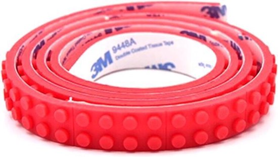 Replica Lego Tape | Bouwblokjes Tape | Bouwstenen 2 Noppen Tape | Verenigbaar met LEGO | Contructie Speelgoed |Buigbare Siliconen Tape | 1 Meter | Rood
