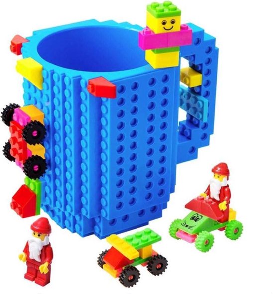TDR - Lego Mok/ Build on Brick Mug - licht blauw - 350 ml - bouw je eigen mok met bouwsteentjes - BPA vrije drinkbeker cadeau voor kinderen of volwassenen - koffie thee limonade of andere dranken - pennenbeker - creatief accessoire voor op bureau