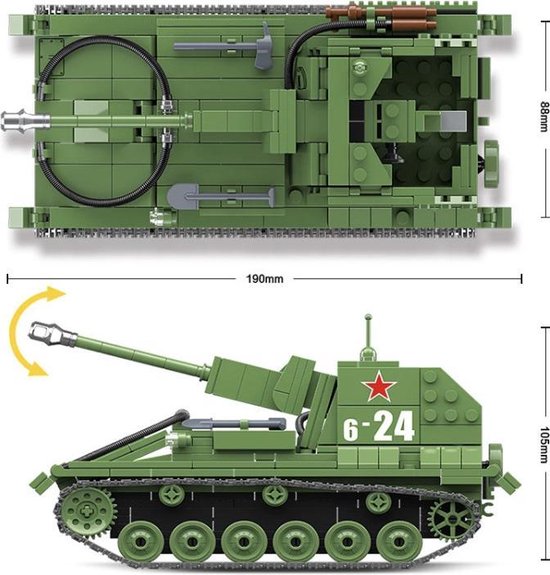Russische SU76M Tankjager - 601 onderdelen - Geschikt voor Lego compatible - WW2  - Soldaten - Militair - Tank - Army - Bouwstenen