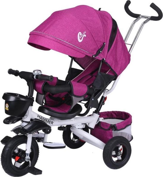 4 In 1 Kinderen Fiets Inklapbare kinderwagen -Kinderdriewieler met duwhandvat en draaibare stoel voor 1-6 jaar oude peuter, vouwen op rit, opbergbak - Kids Toy Car multifunctionele Reclining Children's Tricycle (Roze)