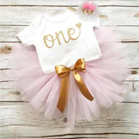 3 in 1 set Cakesmash outfit - First Birthday outfit - Eerste verjaardag - Een jaar tutu dress - Babykleding - Leuke cadeau 1 jaar - Photoshoot jurk set - one korte mouw