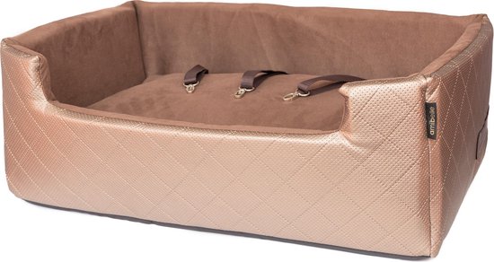 Amibelle Mia Lux - Autostoel voor hond - 67x50cm - Wasbaar - Hondenmand Auto - Handgemaakt - Bruin