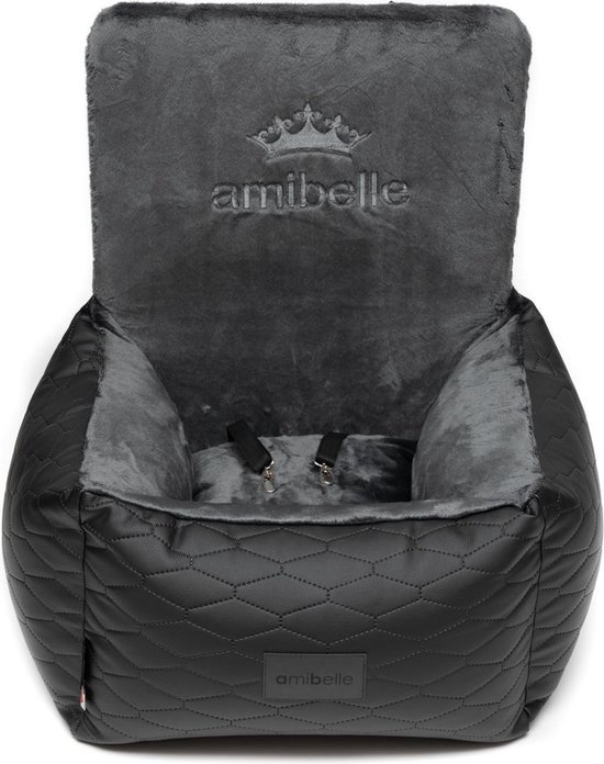 Amibelle Bella Black - Autostoel voor hond - 50x50cm - Wasbaar - Hondenmand Auto - Handgemaakt